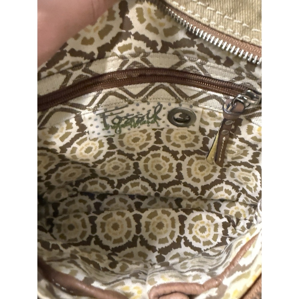 Fossil Canvas Crossbody Shoulder Bag Purse Organizer Leather Trim Adjustable - Picture 7 of 7